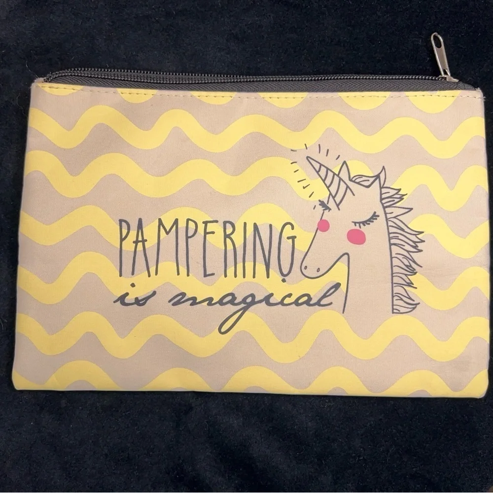 Set Of Two Makeup Bags Perfectly Posh Yellow Travel Cosmetic Storage Unicorn